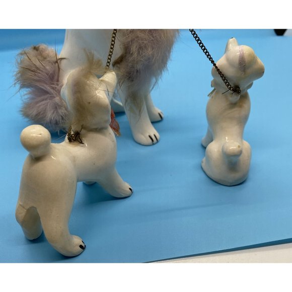 Vintage Ceramic Poodle w/ 2 - Baby Poodles on a Chain West Pac Made in Japan - Picture 5 of 8
